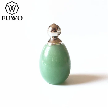 

UWO Natural Gems Perfume Bottle Pendant With Silver Color Trimmed Drop Shape Essential Oil Diffuser Jewelry Wholesale PD313