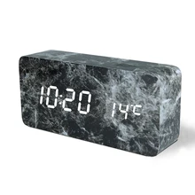 LED Padrão de Mármore Despertador Criativo Led Relógio De Mesa Eletrônico De Controle De Voz Digital Indicador de Temperatura USB/AAA Alimentado