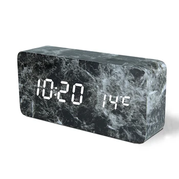 

LED Marble Pattern Alarm Clock Creative Led Voice Control Digital Electronic Desktop Clock Temperature Display USB/AAA Powered