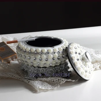 

Nordic Creative pearl diamond luxurious ashtray Home desktop bedroom living room large Pearl storage cylinder metal ashtray
