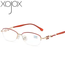 XojoX Элегантный женский анти-синий светильник очки для чтения изысканный узор декоративный сплав Половина рамки Пресбиопия читатель очки для женщин