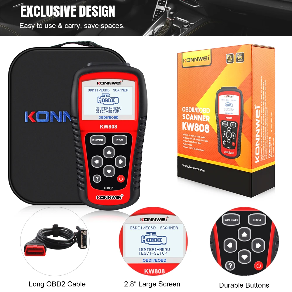 Оригинальный Автомобильный сканер KONNWEI KW808 OBD автомобильный диагностический OBD2 с