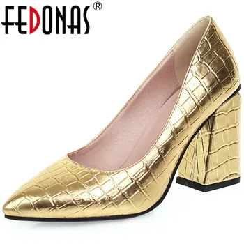 

FEDONAS Pointed Toe Thick High Heeled Women Wedding Night Club Pumps Elegant Concise Casual Spring Shallow New Shoes Woman
