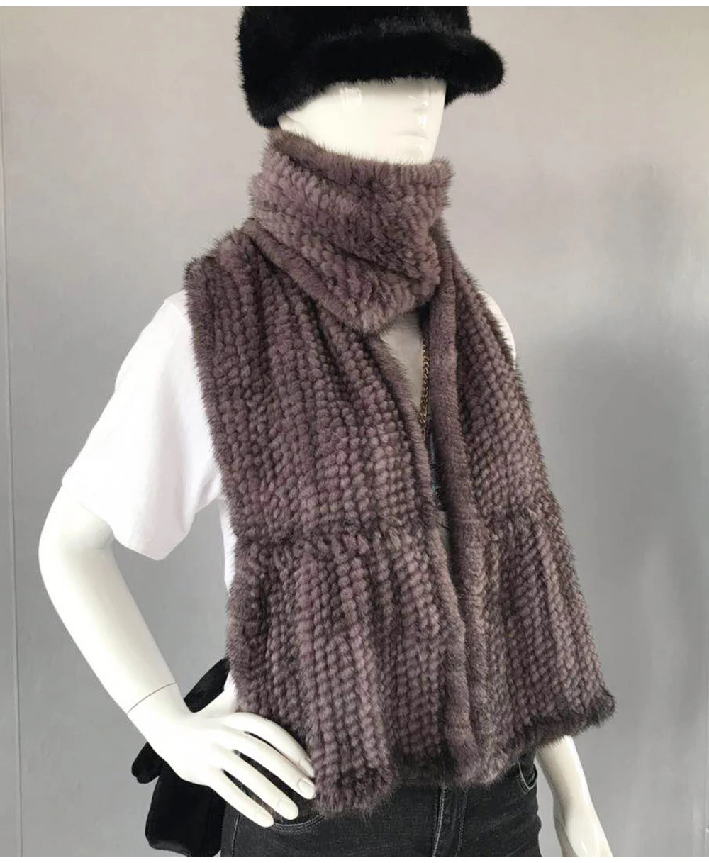 Зимний женский ручной вязаный натуральный норковый меховой шарф шаль натуральный теплый норковый меховой шарф женский качественный Натуральный меховой шарф из норки