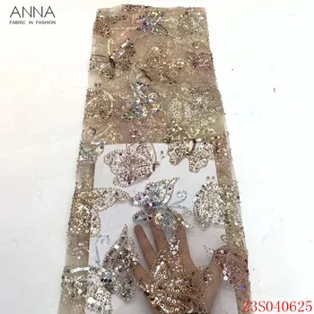 

Anna african sequins lace fabric 2020 high quality butterfly embroidered design 5 yards/pcs french tulle laces fabrics for dress