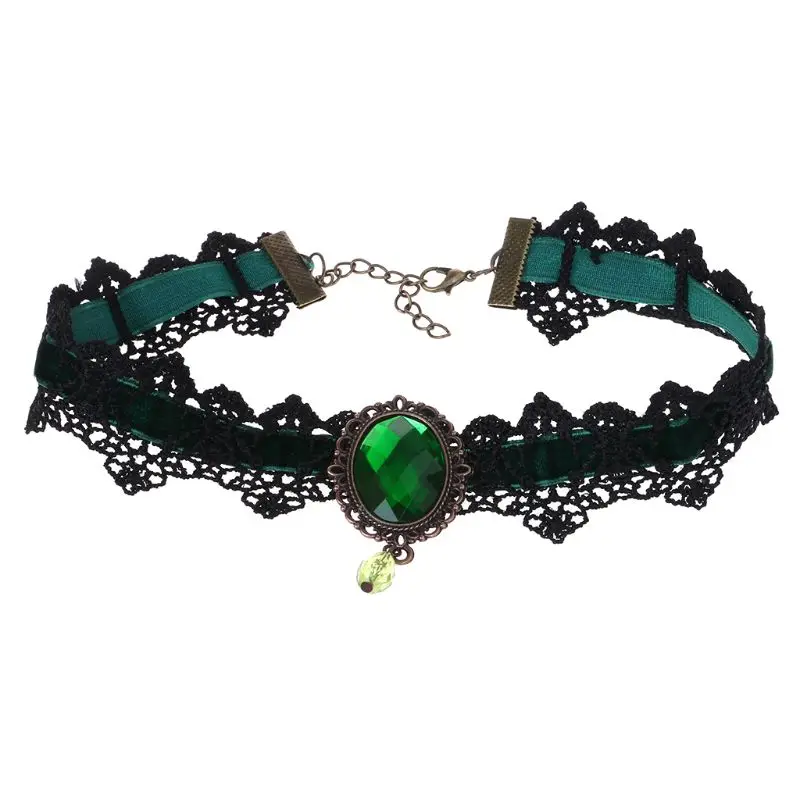 

Retro Women Gothic False Collar Lace Choker Bead Pendants Necklace Fancy Dress