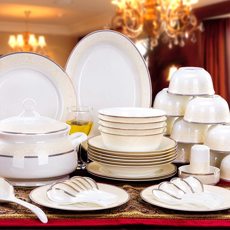 Fashion Dishes Set 56 Pieces Porcelain Tableware Sets Dishes Korean