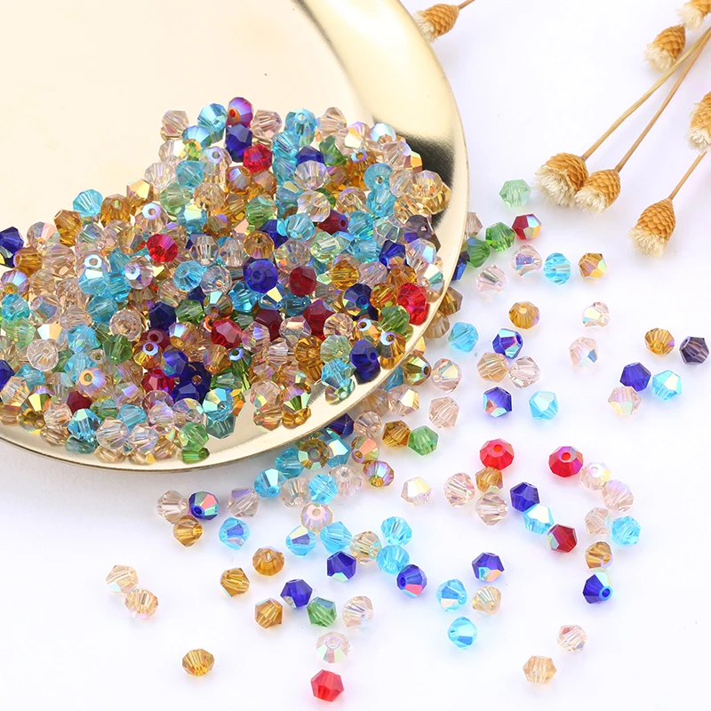 1000pcs 4mm Bicone Crystal Glass Loose Spacer Beads Jewelry Making Wholesale