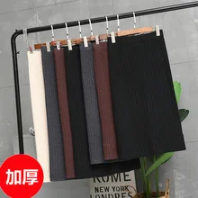 Thickened knit skirt fall winter women's new slit tote one-step skirt mid-length high-waisted wool plus size long skirt