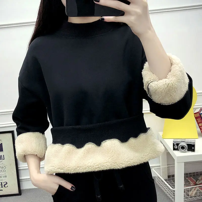 

Autumn Winter warm Hoodies Women slim cotton Coat Women Brand casual basic Cashmere Sweatshirts O neck Solid tops