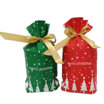 

100 Pcs Merry Christmas Gift Bags Santa Claus Xmas Tree Packing Bags Cookie Bag Candy Bags Party Ornaments