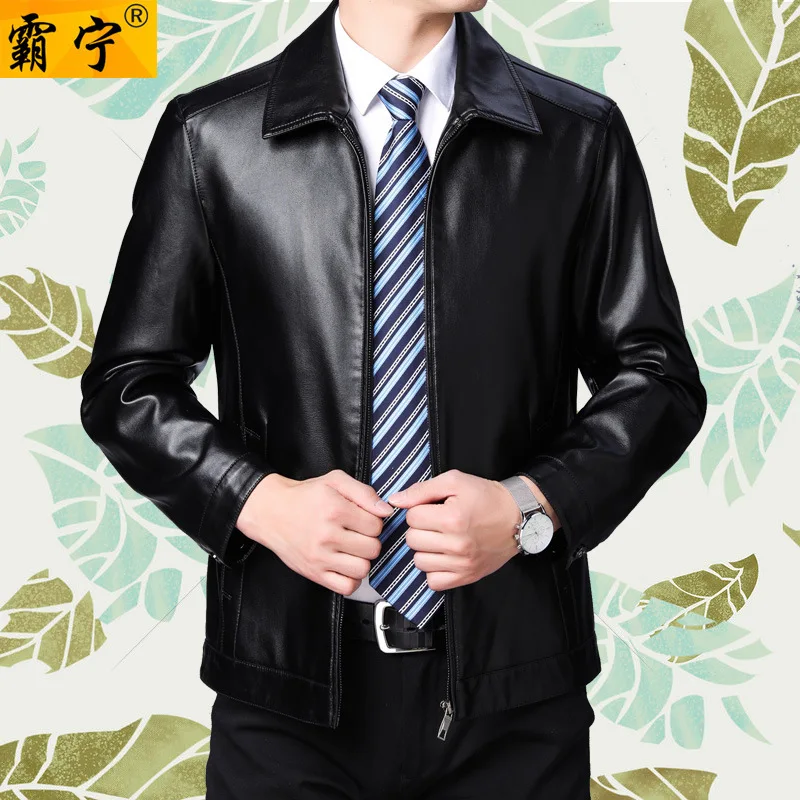 

2019 Spring New Style Leather Jacket Middle-aged Men's Straight-Cut Thin Artificial Leather Tops Men Daddy Clothes outside Pullo