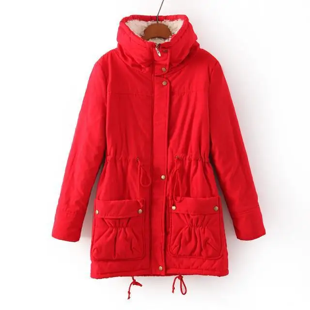 

2018 Large Lapel Cotton Overcoat Lambs Wool Warm Drawstring Waist Hugging Slimming Large Size Cotton Coat Large Pocket Cotton-pa
