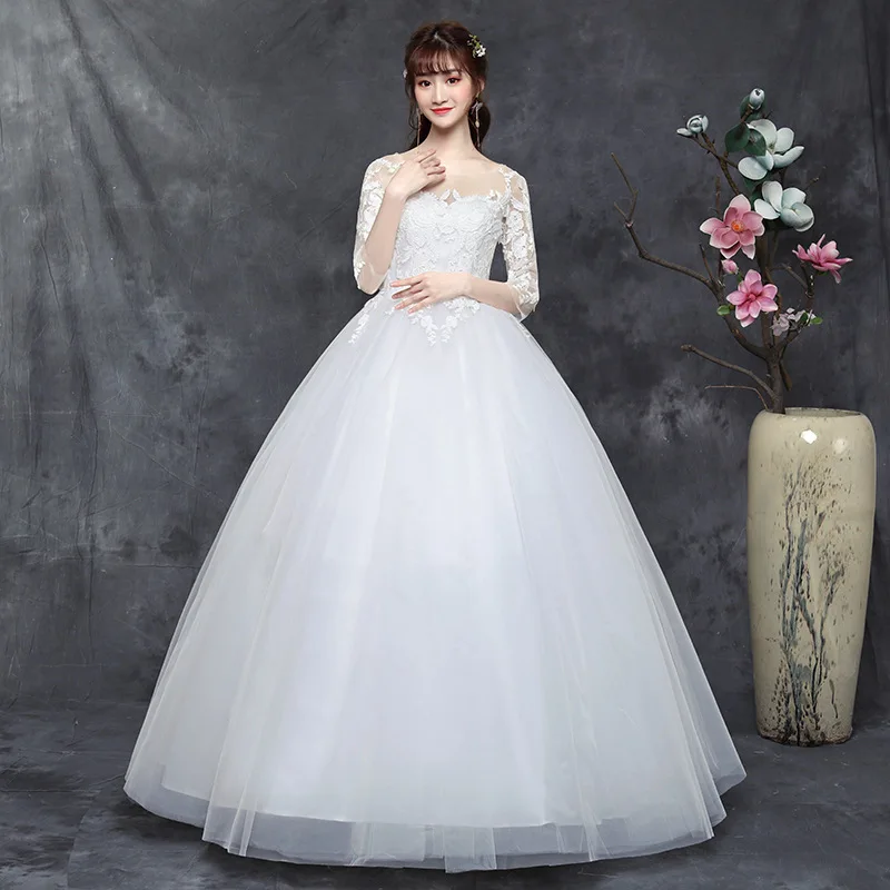 

2019 Real Big Yards Dress Fat Mm Bride Show Thin 2020 New Fertilizer Increased Contracted Arm A Word Shoulder Han Edition Axis