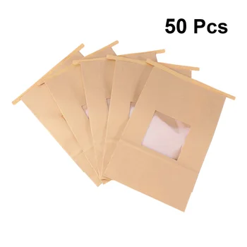 

50pcs Sealing Bag Practical Durable Free-standing Kraft Paper Self-sealing Window Bags for Grain Nuts