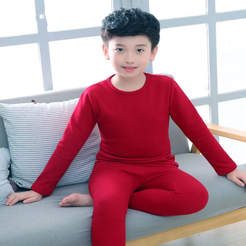 2pcs/set Mirco Velvet Children Boys Pajamas Thermal Underwear Girl Sleepwear Long Johns Nightwear Tops Pant Night Clothes Clothi