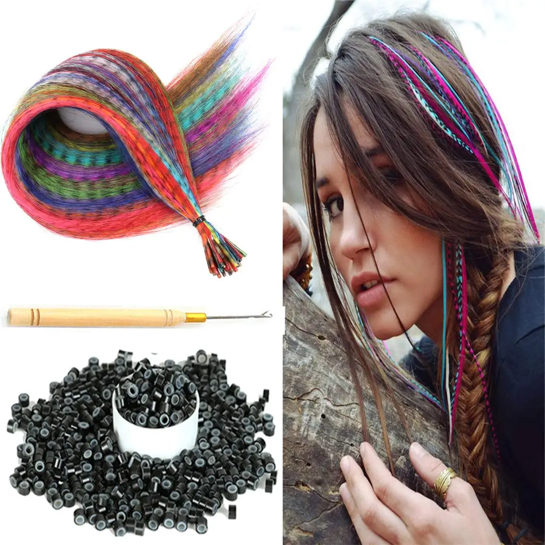 Feather  hair Colored Strands of Hair Extension False Rainbow Overhead Fake Coloring feather for Hair Synthetic