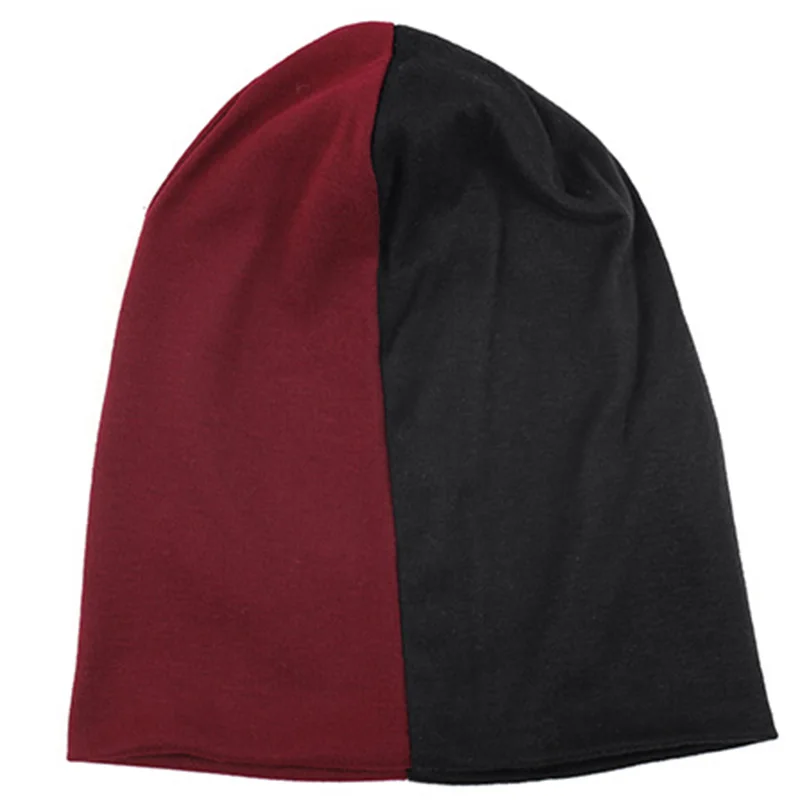 Wine red Black Повседневные Модные двухцветные шапочки для женщин, тюрбан из хлопка, обертывания, женские шапочки, Мужская бейсболка, хлопковые шапки унисекс - Цвет: Wine red Black