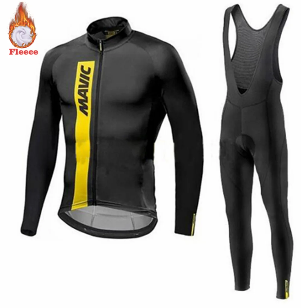 

2020 Mavic cycling jersey long sleeve winter Thermal Fleece Cycling Clothes men Outdoor Riding Bike MTB Clothing Bib Pants Set