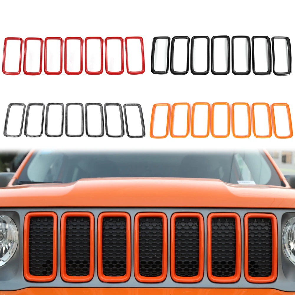 Car Exterior Front Grille Inserts Decoration Cover Trim Sticker for Jeep Renegade 2019 2020 2021 ABS Carbon Fiber Accessory | Автомобили и