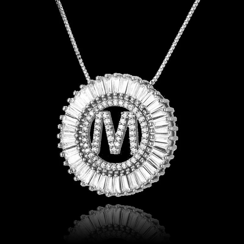 Hip Hop New Simple AAA CZ Copper Plating Round Baguetter Iced Out 26 English Alphabet Rapper Pendant Necklace | Украшения и