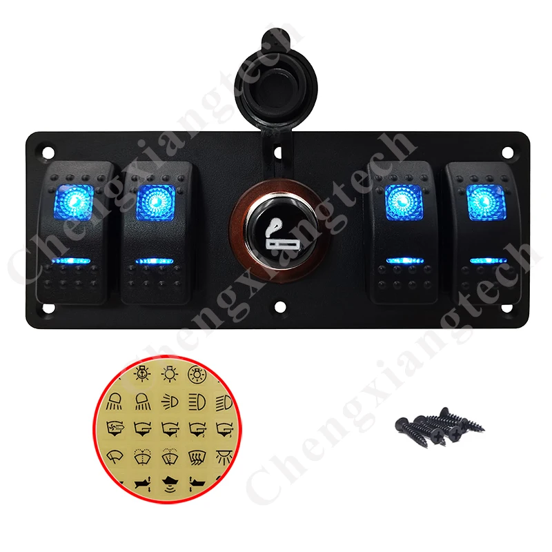Автомобильная лодка морская 4-х клавишная синяя светильник ная световая панель клавишный переключатель панель с коннектором для сигареты розетка Предварительно Проводная + наклейки