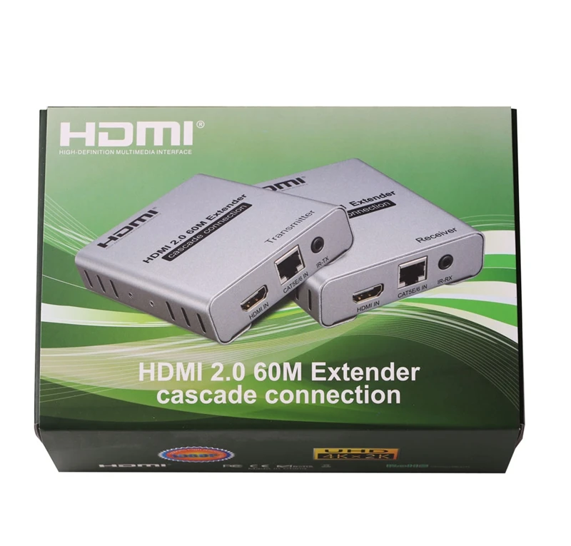 TX and RX HasPacking HDMI 2,0 4K@ 60HZ 60M HDMI удлинитель 1080P 120M по Ethernet RJ45 CAT5e/6 Cat6 удлинитель кабеля с ИК-пультом для ноутбука, ПК, DVD для телевизора - Цвет: TX and RX HasPacking