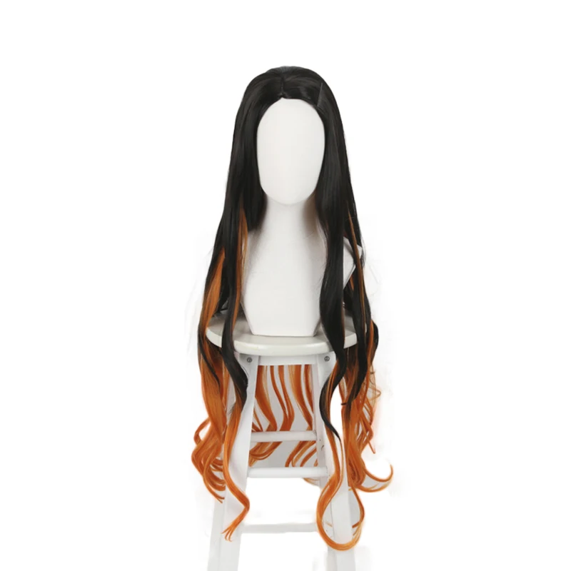 

Demon Slayer Kimetsu no Yaiba Kamado Nezuko Long Curly Wig Cosplay Costume Heat Resistant Synthetic Hair Women Party Wigs