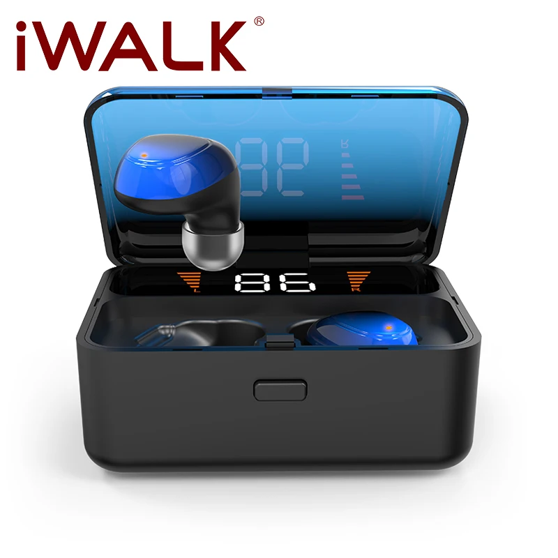 IWALK TWS Wireless Headset Binaural IPX5 Waterproof Earbuds Digital Display 5 0 Earphone Bluetooth with 2200mAh Power Bank Case