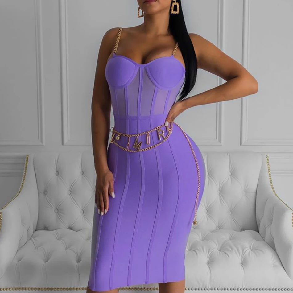 Новые летние Для женщин фиолетовый, черный оранжевого цвета с v-образным вырезом Спагетти цепь на ремешке элегантная вечеринка Bodycon Club платья оптом vestidos