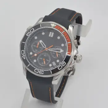 

41mm sterile black/blue dial Ceramic bezel Sapphire glass date Luminous Quartz Chronograph Mens Watch