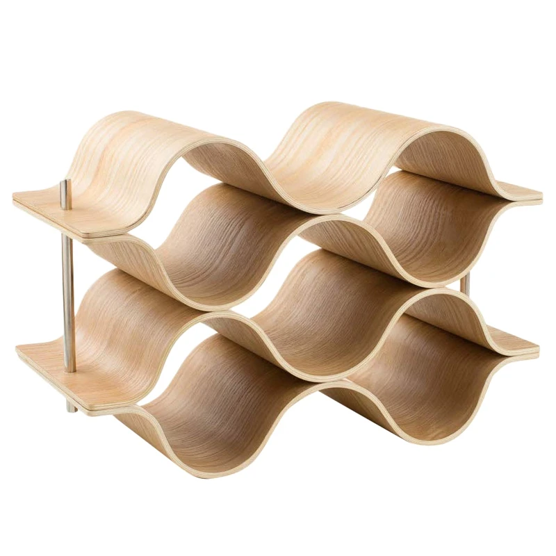  Wooden Wave Wine Rack Freestanding For Table Bar Or Counter Modern Minimalist Design Sweet And Dry 
