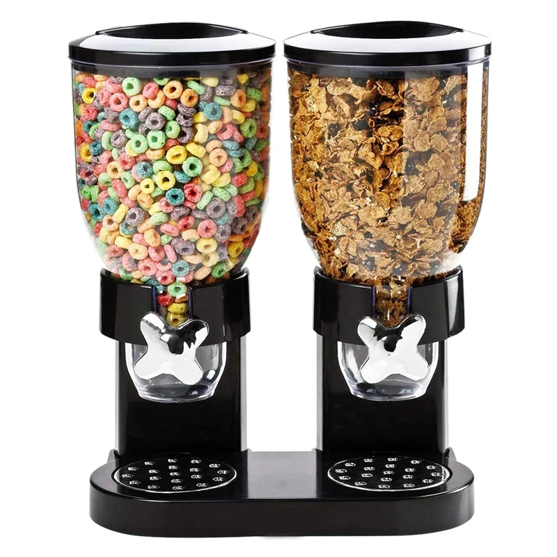 

Double Chamber Airtight Cereal and Dry Food Dispenser with Built in Spill Tray for Home, Kitchen, Countertops, Breakfast, Pets,