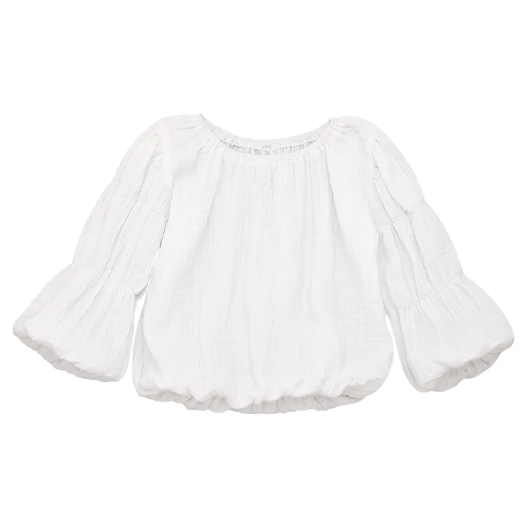 Блузка для девочек Дети для маленьких девочек Однотонная рубашка с пышными рукавами верхняя одежда, наряд Blusa Infantil Menina рубашки для детей блузка для девочек