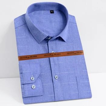 

Men's Casual Plaid Checkered Print Stretch Shirt Single Patch Pocket Comfortable Bamboo-fiber Standard-fit Long Sleeve Shirts