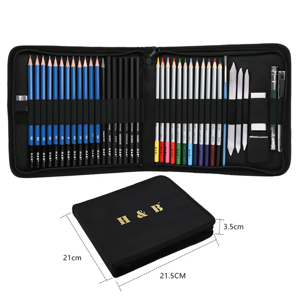 

40pcs/set Professional Drawing Kit Natural Wood Pencil Sketching Pencils Art Supplies Sketch Painting Tools with Carrying Bag