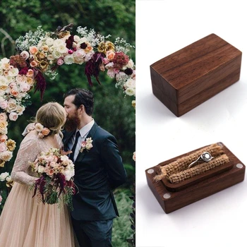 

Black Walnut Rectangle Rustic Wedding Wood Ring Box Holder Wedding Ring Bearer Jewelry Box for Wedding Engagement Favor Gift