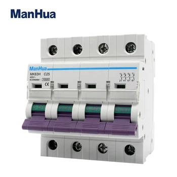 

Manhua 4P 25A Curve C Overload Protection Short circuit protection breaking capacity MK63H C25 Miniature Circuit Breaker