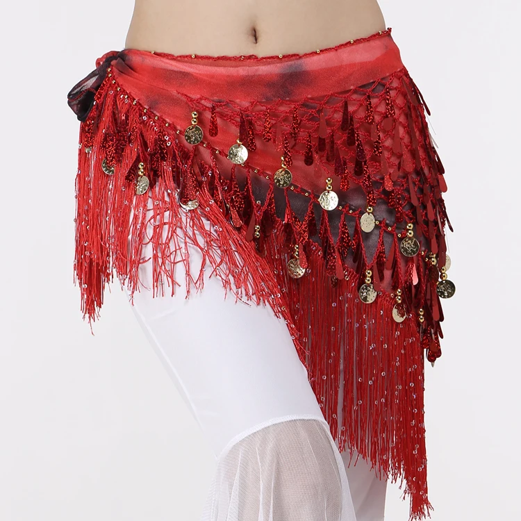New Belly Dance Hip Scarf Waist Chain Woman Fringed Sequins Triangle Scarf Waist Scarf Clothing Belt Girdle Latin Dance Scarf