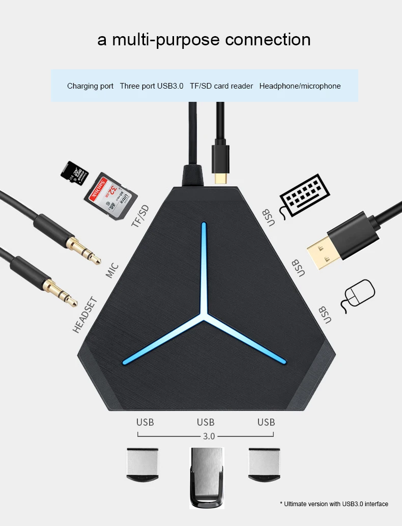 6 портов USB 2,0 3,0 концентратор Высокоскоростной TF SD кард-ридер USB разветвитель с eaphone соединение микрофона для ПК Компьютерные аксессуары