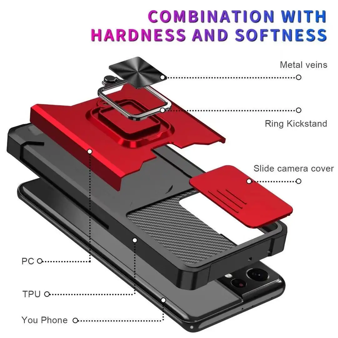 Armour Shockproof Camera Protection Card Holder Case for Samsung Galaxy S Note and A Series Phones