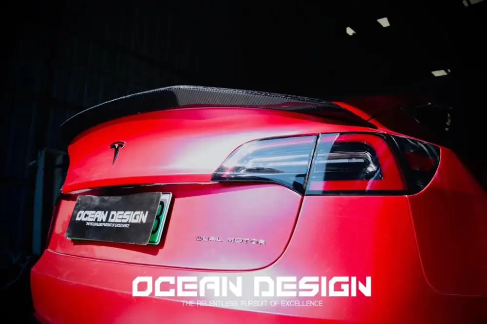 Задний спойлер из углеродного волокна для Tesla Model 3 2017 2020 задний багажника на крышу