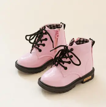 

Autumn Winter Fashion Children Boots Kids shoes Boys Girls Plush Ankle Snow boots PU Leather Baby Motorcycle boots
