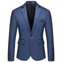 SHUJIN мужской формальный прилегающий Блейзер модный однотонный костюм с одной пуговицей блейзер с вырезом и длинными рукавами хлопковый пиджак