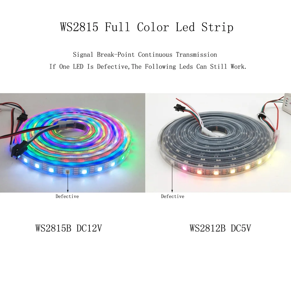 DC12V WS2815(WS2812B WS2813 Update) RGB Led Pixel Strip,Individually Addressable White/Black PCB Dual-Signal Led Flexible Light