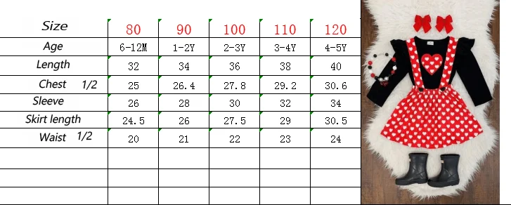 От 6 месяцев до 5 лет Повседневная футболка с длинными рукавами и принтом сердца для маленьких девочек юбки на подтяжках Одежда для девочек комплект из 2 предметов