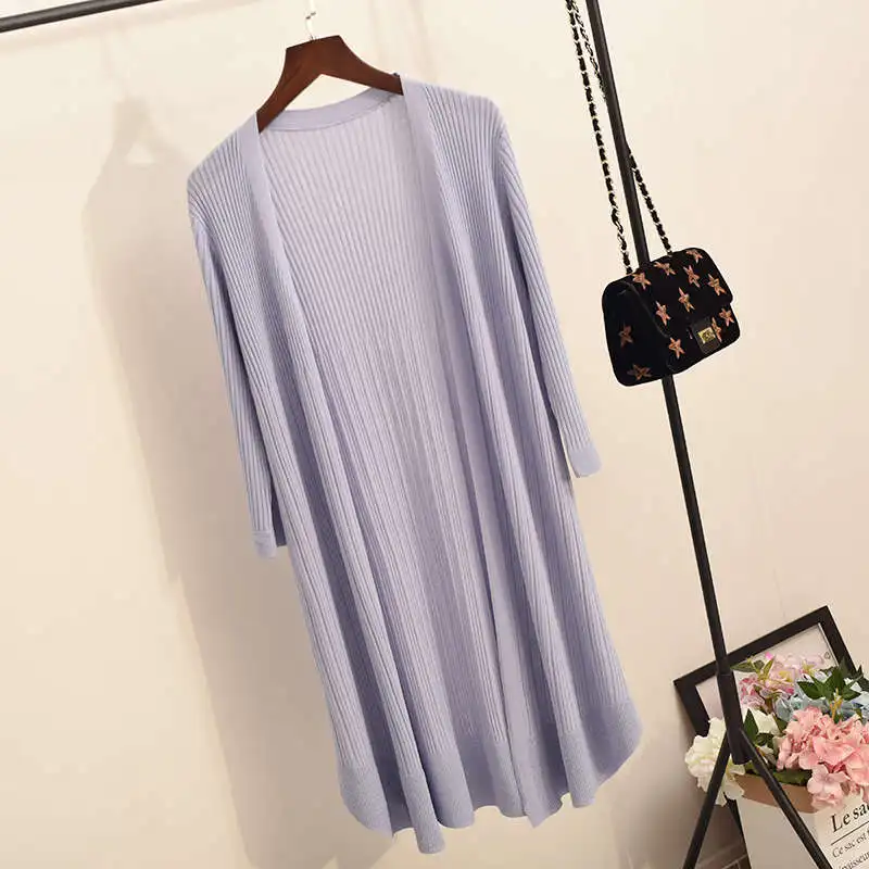 blue Женский длинный кардиган, куртка, летний тонкий искусственный шелк, вязаный кардиган, Женский Повседневный свободный свитер, пальто, куртка для женщин C5712 - Цвет: blue