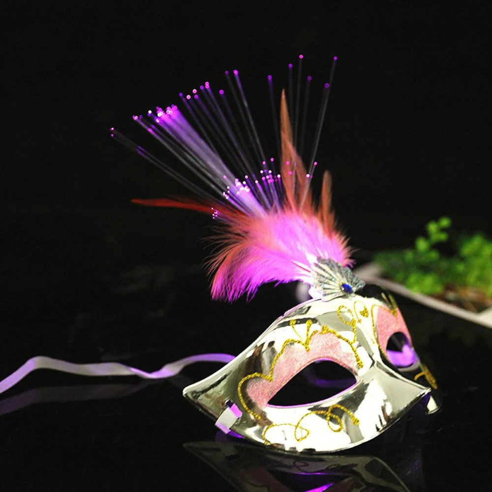 Венецианская Венеция перо светодиодный маска световой Маскарадная маска Вечеринка вечернее изящное платье принцесс, наряды для участия в маски Карнавальная маска 4 - Цвет: Серебристый