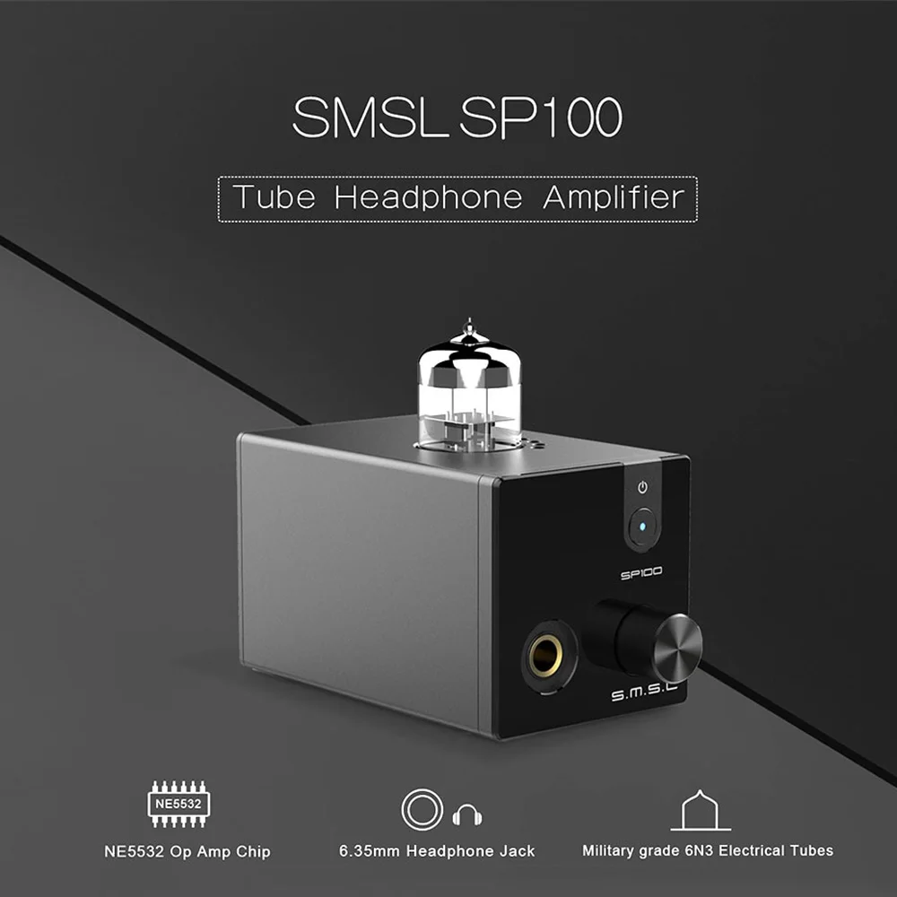 SMSL SP100 HiFi ламповый усилитель гарнитуры усилитель для наушников 6N3 трубка мощный Hi-End стерео усилитель аудио регулятор громкости поддерживает RCA