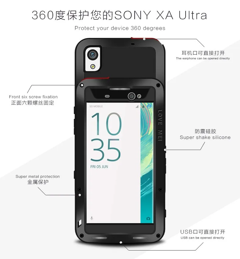 Металлический Чехол LOVE MEI для Sony Xperia XA ультра крышка Алюминиевый противоударный водонепроницаемый чехол для Sony Xperia XA Ultra Capa Funda